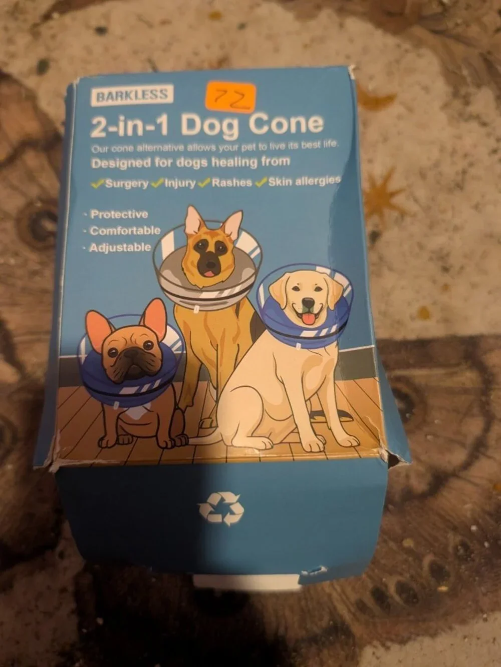 Barkless 2-in-1 Inflatable Pet E-Collar Size Extra Large Dog Surgery Cone Box